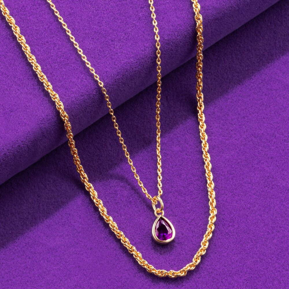 Amethyst Purple Gemstone Boho Gold Layered Necklace, Charmed Aroma 2022